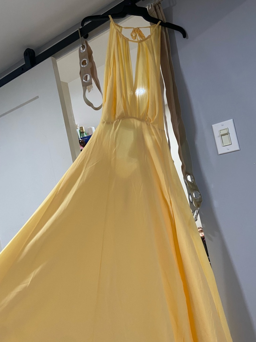 SHEIN Pale Yellow Halter Flowing Maxi Dress